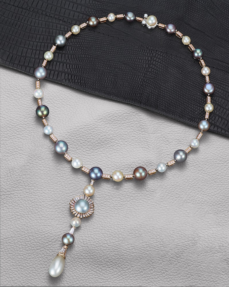 David Morris Two Seas necklace with 71ct natural black pearls 46ct natural white pearls 1 5ct natural coloured pearls 2ct pink diamonds and 0 5ct white diamonds